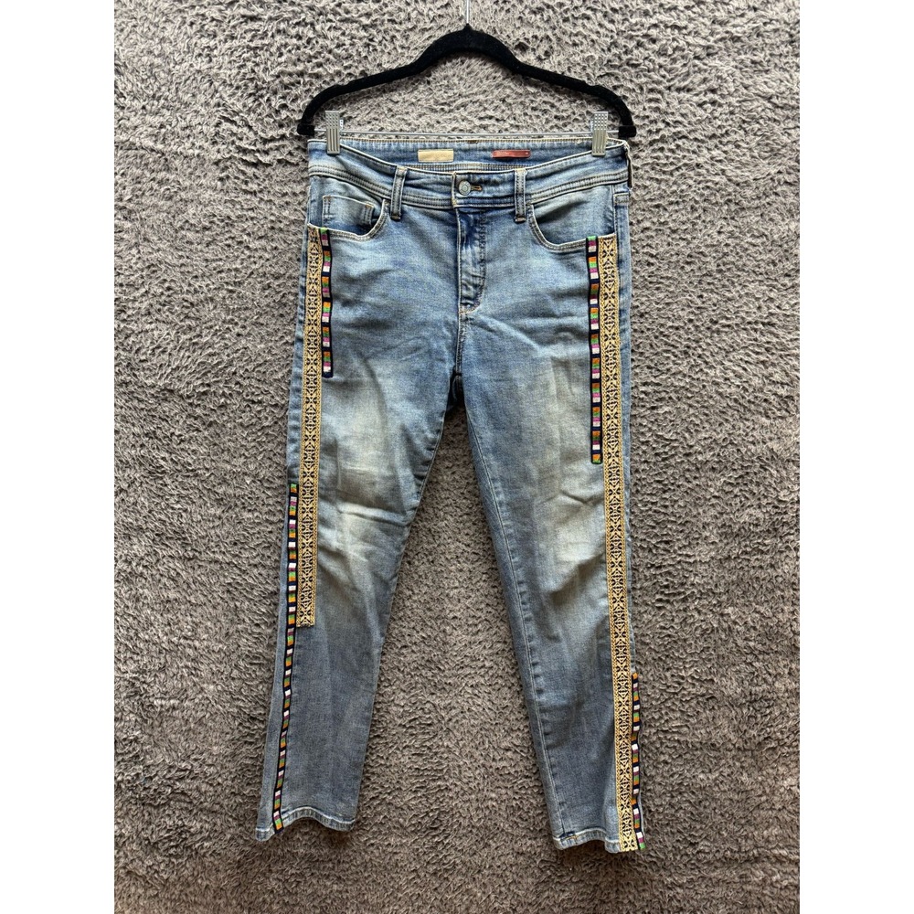 Anthropologie Pilcro Embroidered‎ Slim Boyfriend Crop Jeans Blue Womens Size 28